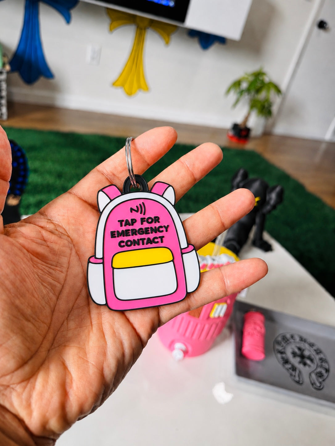 2-in-1 Kids Emergency NFC + AirTag Backpack Tag Emergency Contact • Hidden AirTag Holder • Backpack Keychain