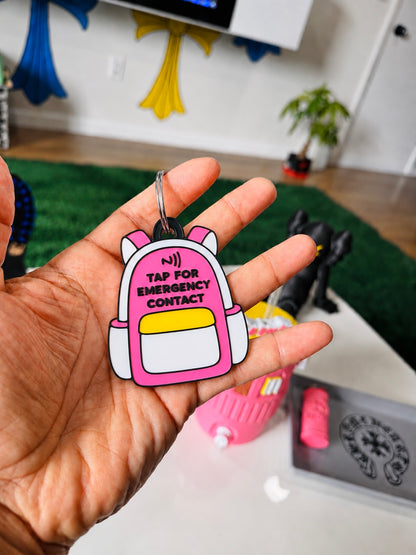2-in-1 Kids Emergency NFC + AirTag Backpack Tag Emergency Contact • Hidden AirTag Holder • Backpack Keychain