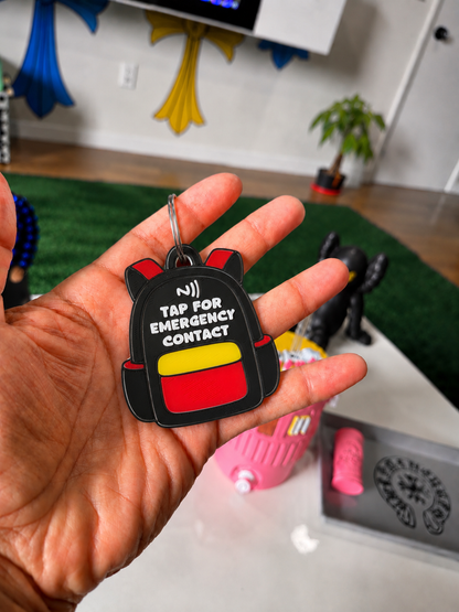 2-in-1 Kids Emergency NFC + AirTag Backpack Tag Emergency Contact • Hidden AirTag Holder • Backpack Keychain