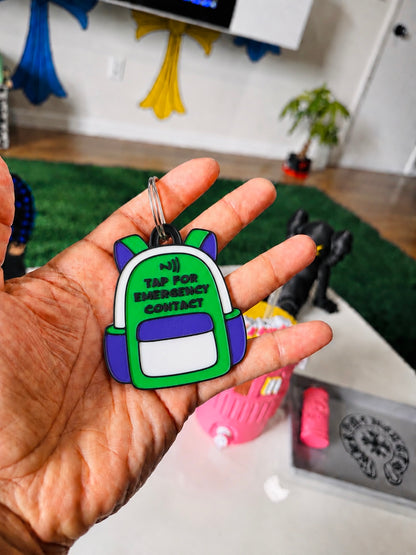 2-in-1 Kids Emergency NFC + AirTag Backpack Tag Emergency Contact • Hidden AirTag Holder • Backpack Keychain