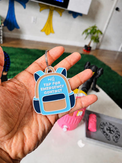 2-in-1 Kids Emergency NFC + AirTag Backpack Tag Emergency Contact • Hidden AirTag Holder • Backpack Keychain