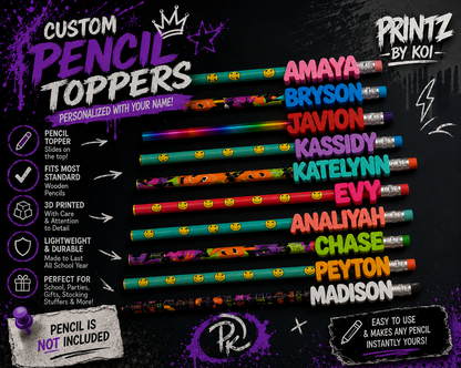 ✨ Personalized 3D Printed Pencil Name Topper (5-pack) – Custom Kids School Pencil Accessory