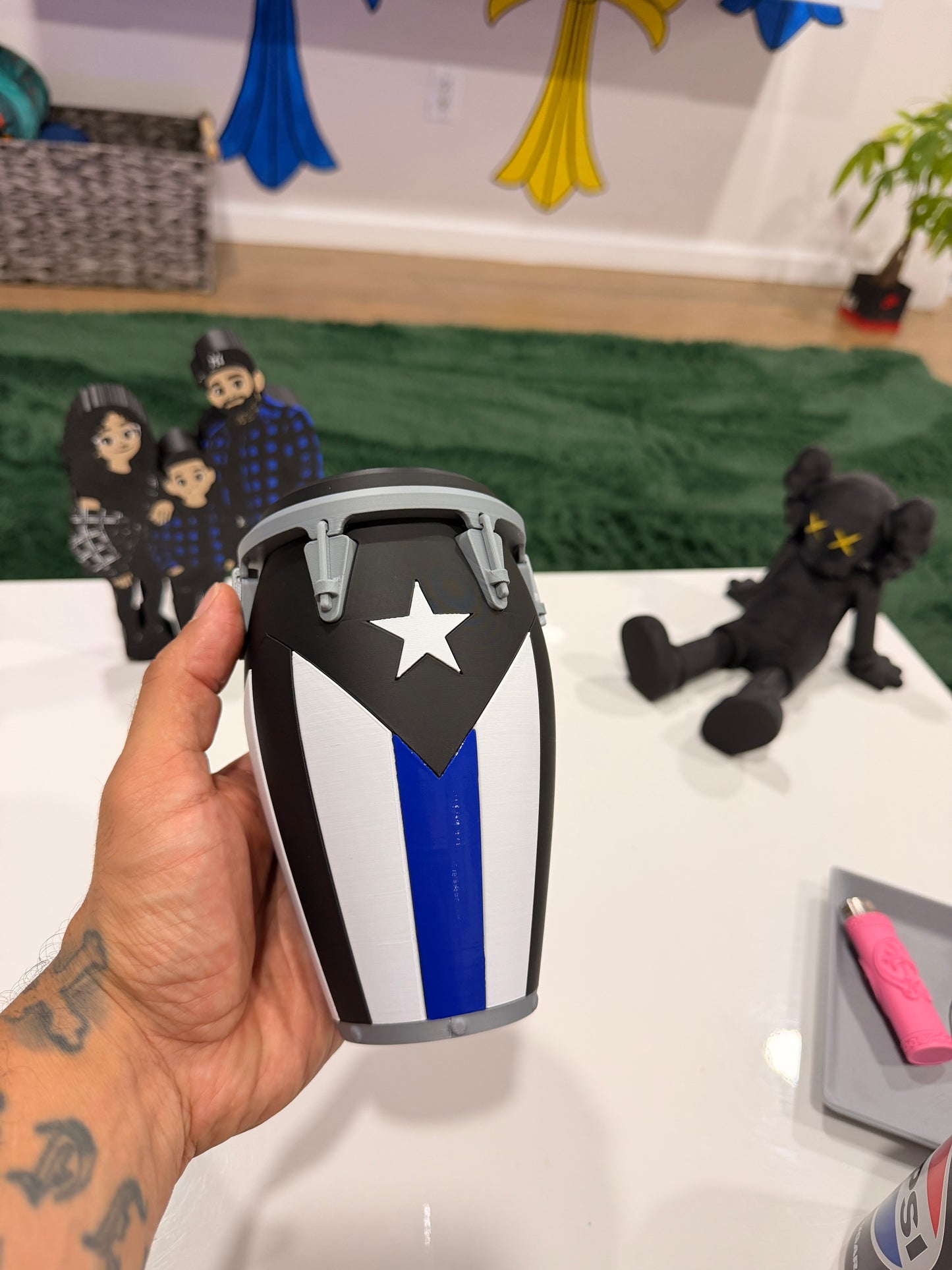 Puerto Rican Thin Blue Line Conga inspired Koozie standard 12oz can holder & Glock 19 Can Opener Set 🇵🇷🚔💙 -3D Printed-
