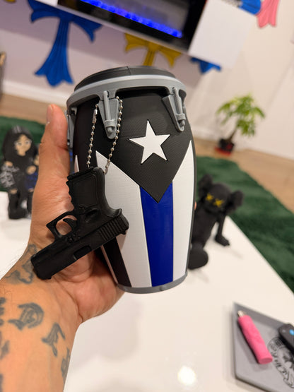 Puerto Rican Thin Blue Line Conga inspired Koozie standard 12oz can holder & Glock 19 Can Opener Set 🇵🇷🚔💙 -3D Printed-