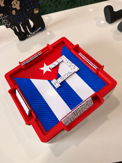 Cuban mini domino table with red frame and blue stripes