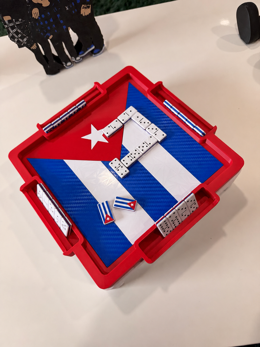 Cuban flag mini domino table set, overhead view