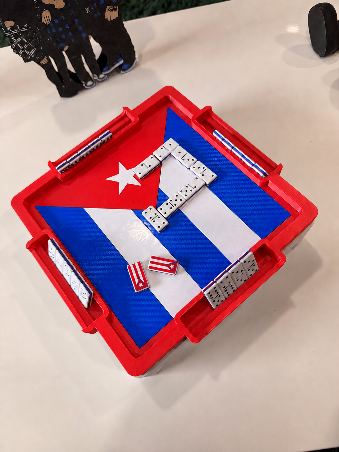 Additional angle of Cuban flag mini domino set