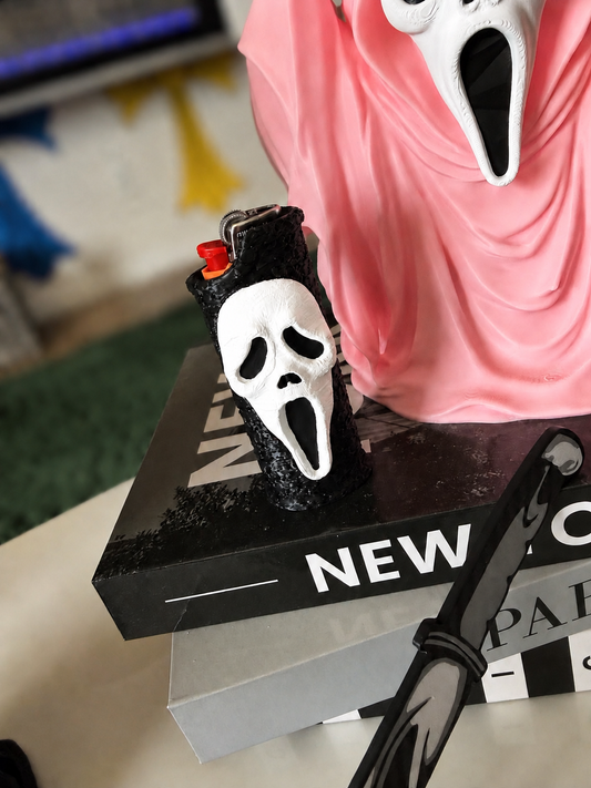 GhostFace lighter sleeve with bright white mask and softly blurred background