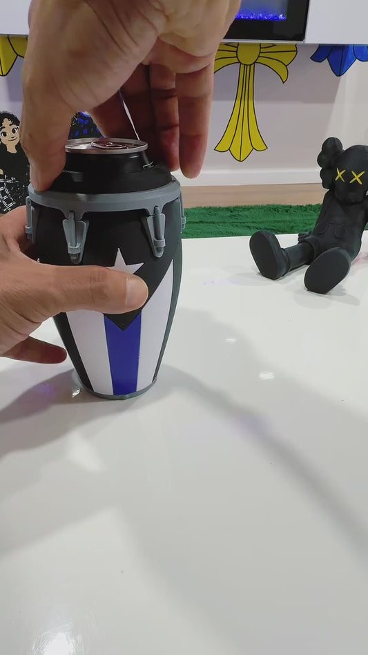 Puerto Rican Thin Blue Line Conga inspired Koozie standard 12oz can holder & Glock 19 Can Opener Set 🇵🇷🚔💙 -3D Printed-